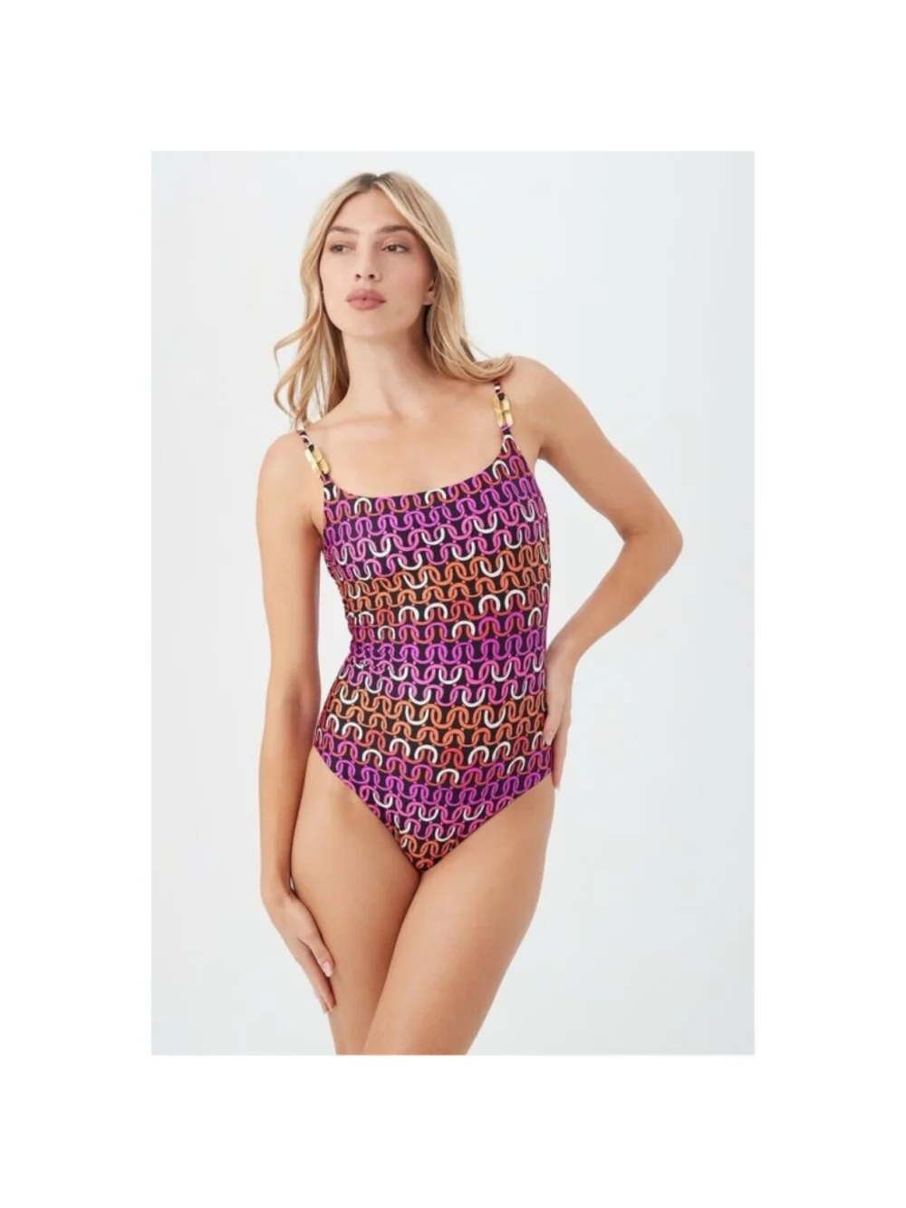 TRINA TURK Echo Funky Chain One-Piece Swimsuit Scoop Neck 4 NWOT MSRP $172